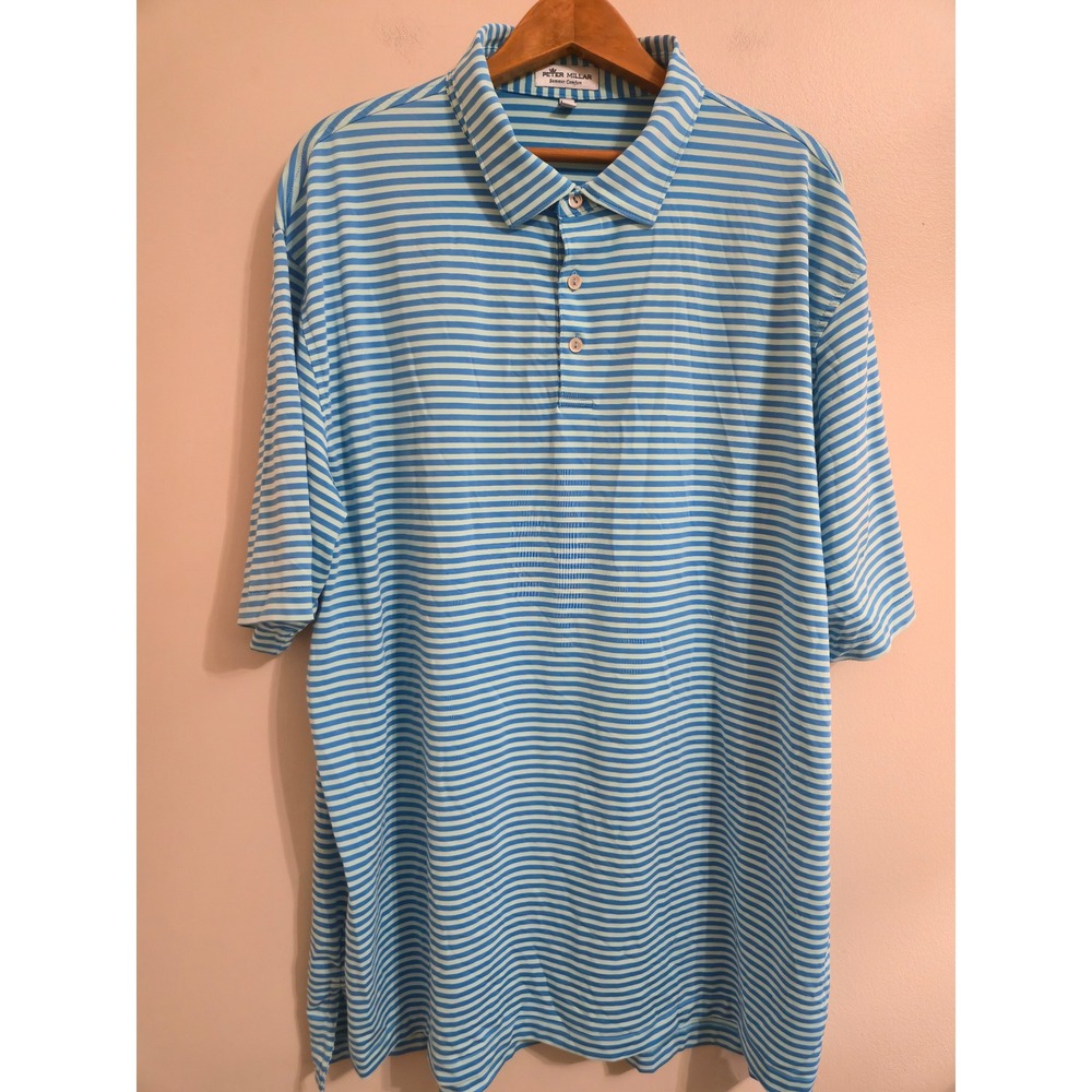 Peter Millar Summer Comfort Mens XXL Blue Striped Golf Polo Shirt MS20EK04S